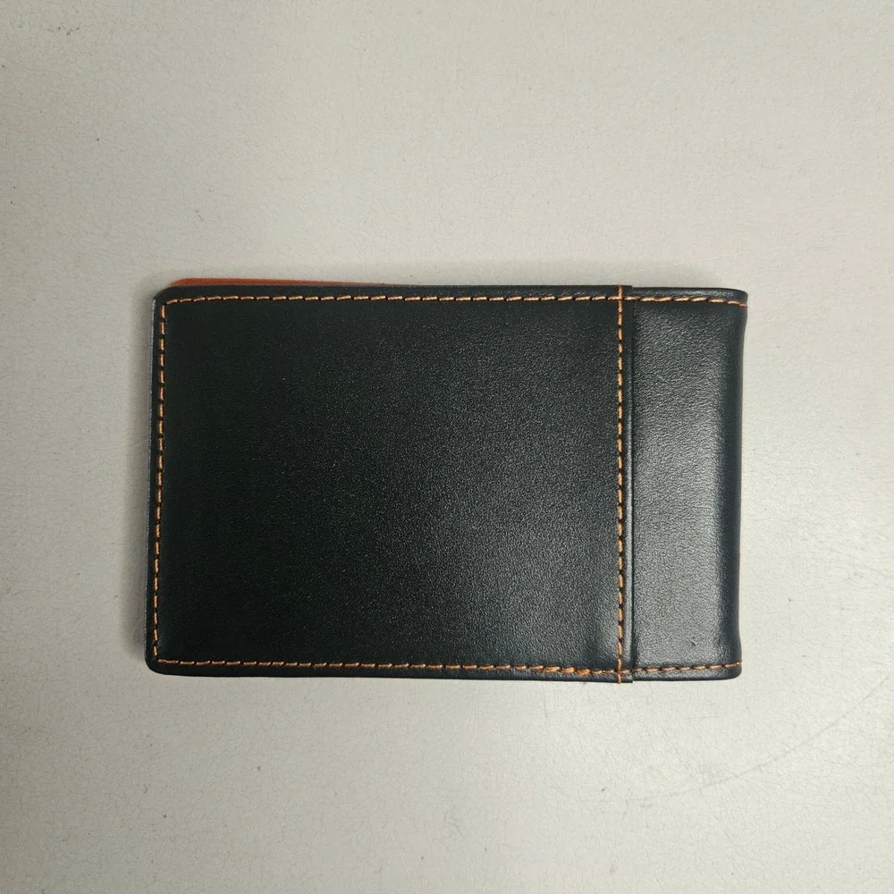 Forrest & Harold Mens Black Leather Bifold Wallet Tan Interior Contrast Stitch